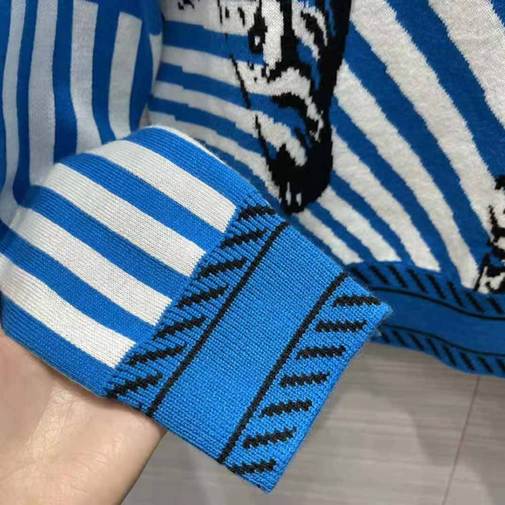 ÁO Dior Women Sweater Bright Blue and Pink D-Jungle Pop Double-Sided Technical Cashmere