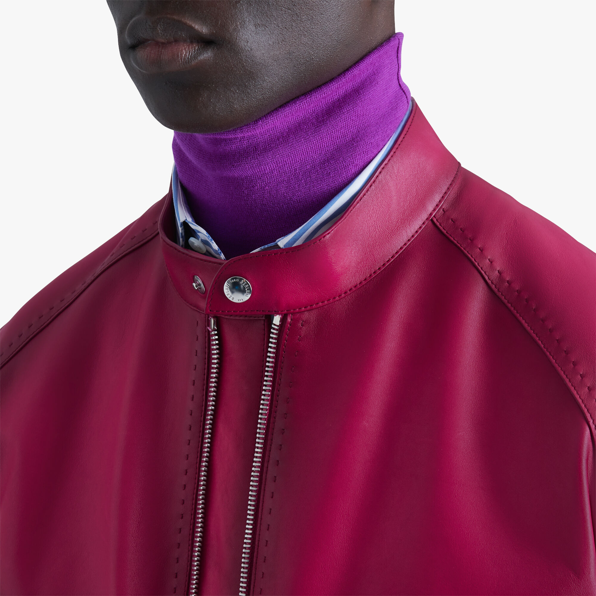 ÁO BERLUTI Patina ROSE GARDEN PINK leather jacket SS2021