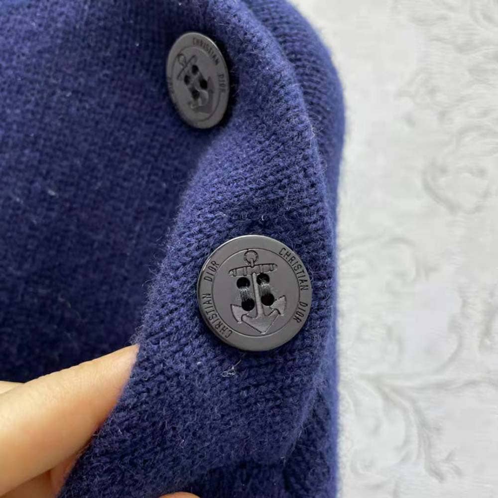 ÁO Dior Women Embroidered Sweater Navy Blue Cashmere Knit