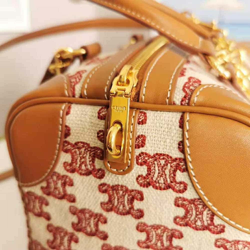 TÚI Celine Women Small Boston Bag in Textile With Triomphe Embroidery