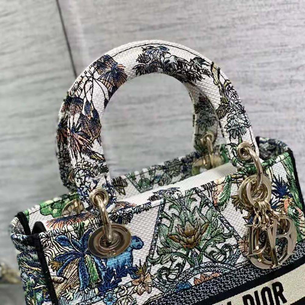 TÚI Dior Women Medium Lady D-lite Bag White Multicolor Étoile de Voyage Embroidery