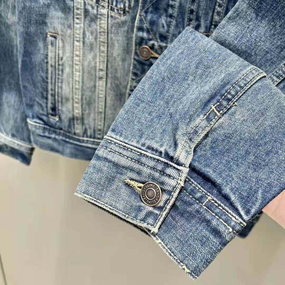 ÁO Celine Women Trucker Jacket in Dark Union Wash Denim