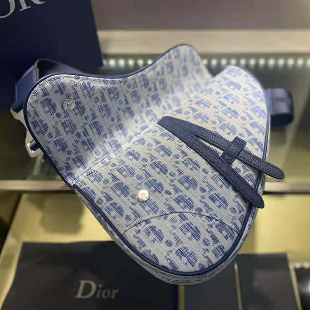 TÚI DIOR Saddle bag Blue Dior Oblique Kasuri jacquard