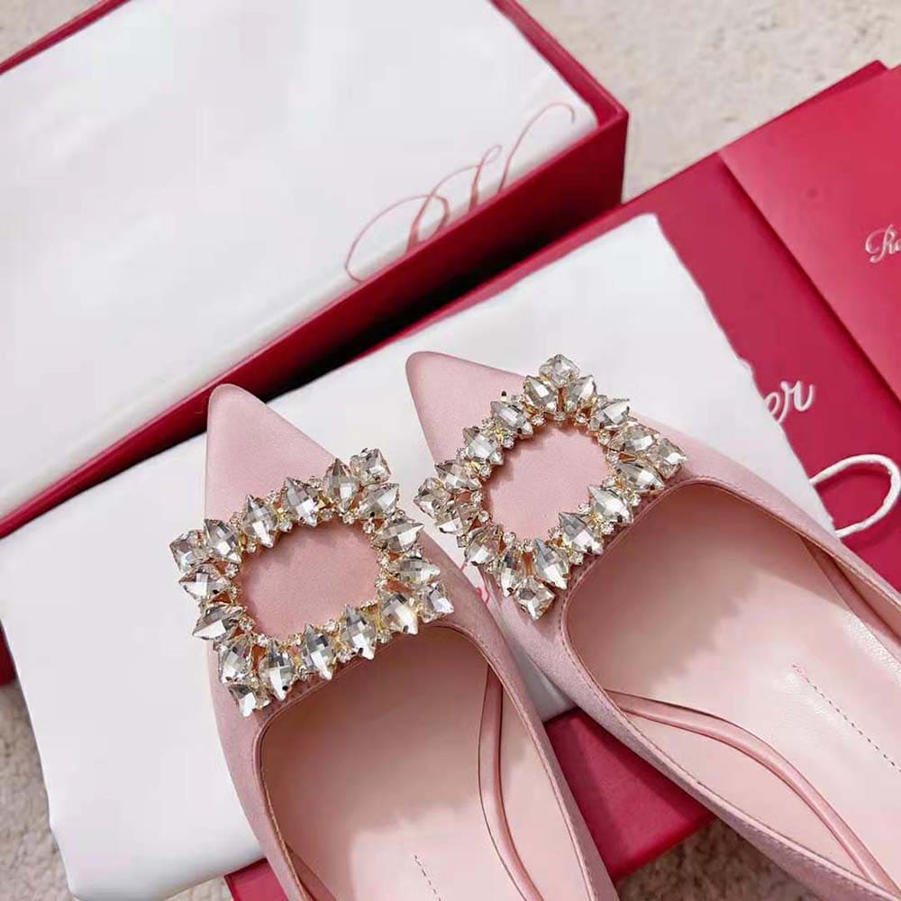 GIÀY Roger Vivier Women Virgule Strass Buckle Slingback Pumps in Satin-Pink