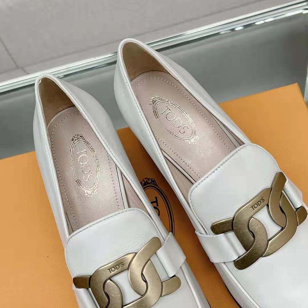 GIÀY TODS Women Kate Loafers in Leather With Heel-White