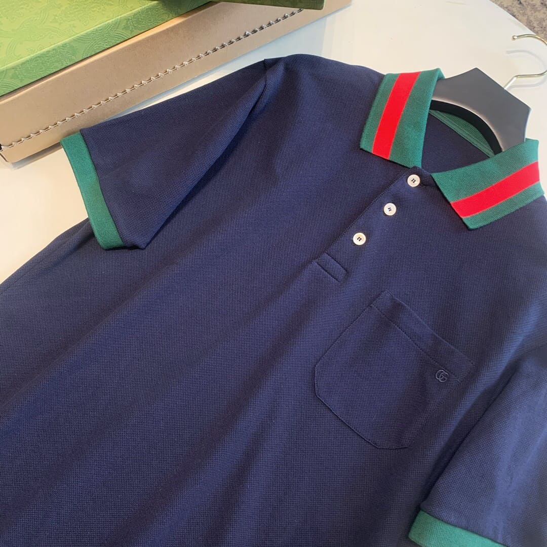 ÁO GUCCI GG POLO SHIRT MÀU XANH ĐẬM UNISEX