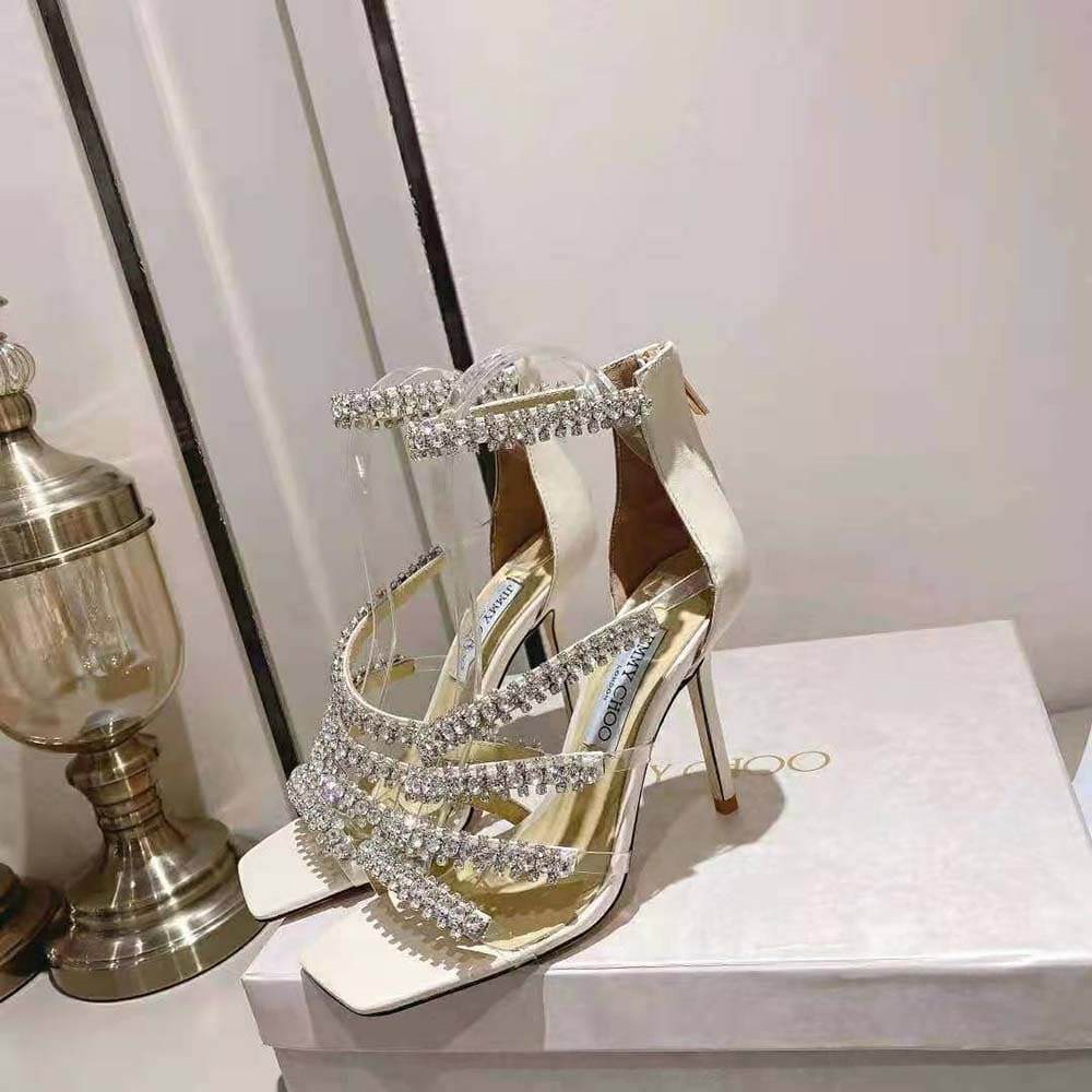 GIÀY Jimmy Choo Women Josefine 100 Latte Nappa Sandals with Crystal Embellishment