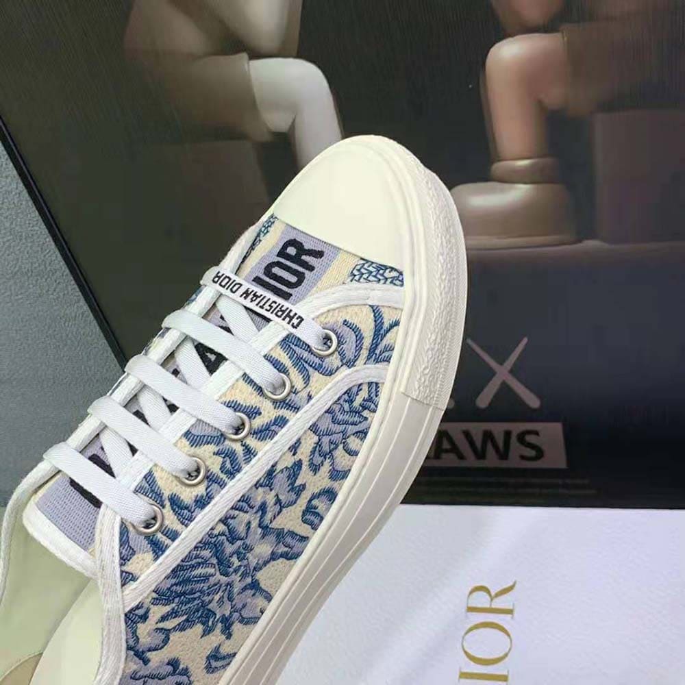 GIÀY Dior Women Walk’N’Dior Sneaker Duck Blue Dior Brocart Embroidered Cotton with Gold-Tone Metallic Thread