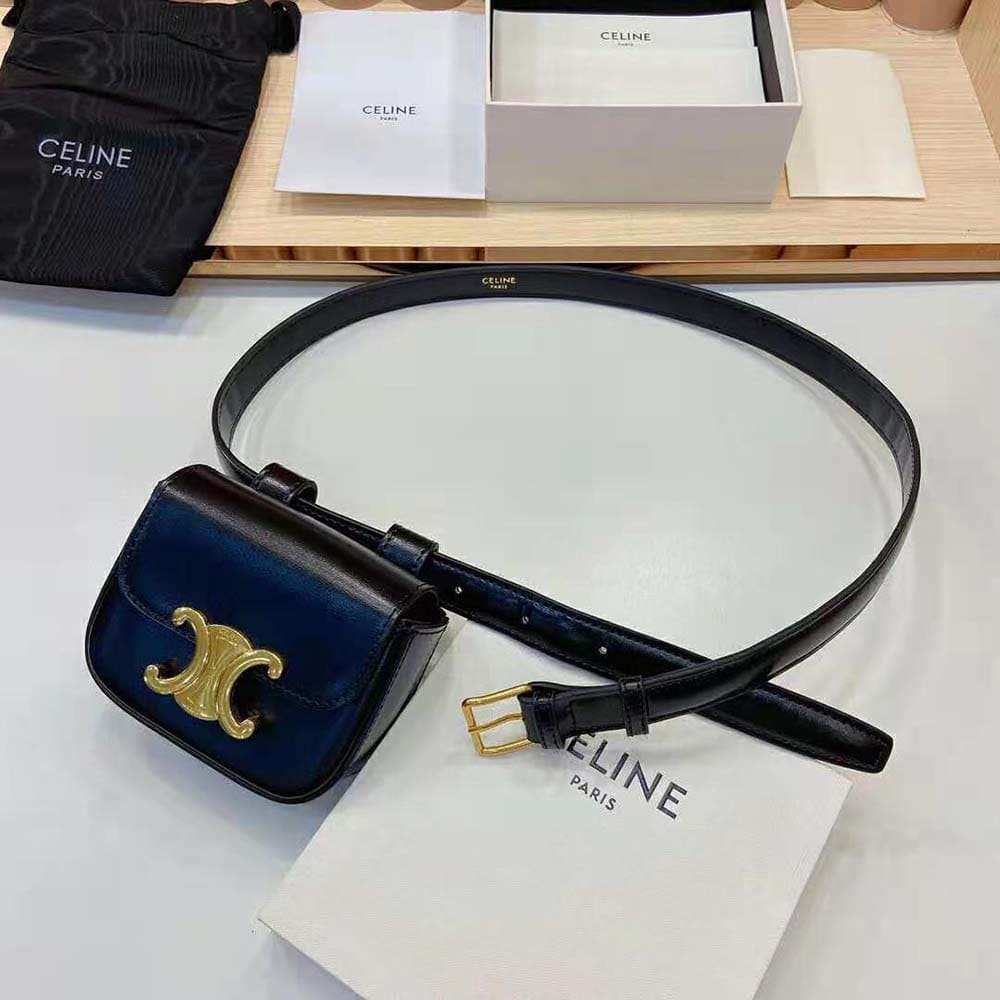 TÚI Celine Women Belt Bag Triomphe Belt in Shiny Calfskin-Black