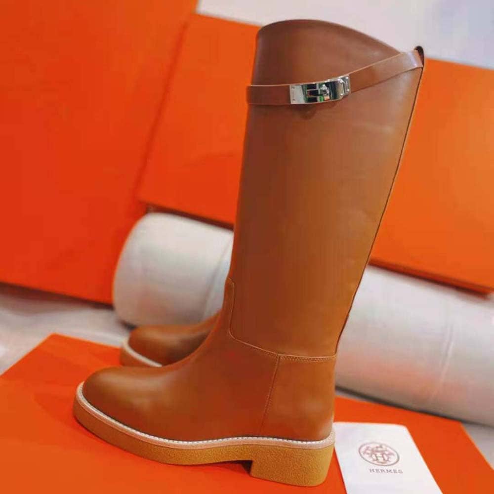GIÀY Hermes Women Jumping Boot in Heritage Calfskin-Brown