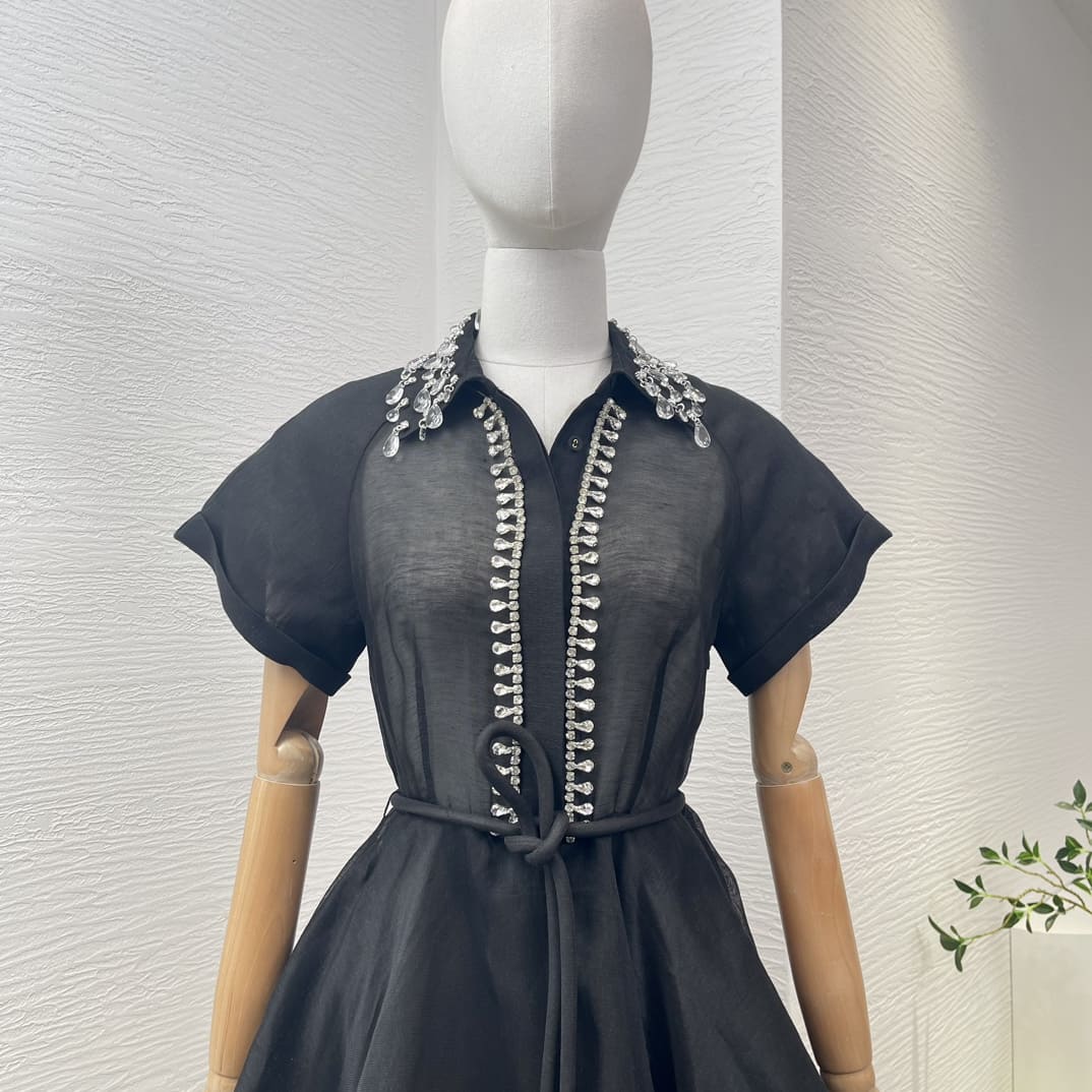 VÁY ZIMMERMANN Black Diamonds Tassels Shower Sleeve Mini Dress High Classy