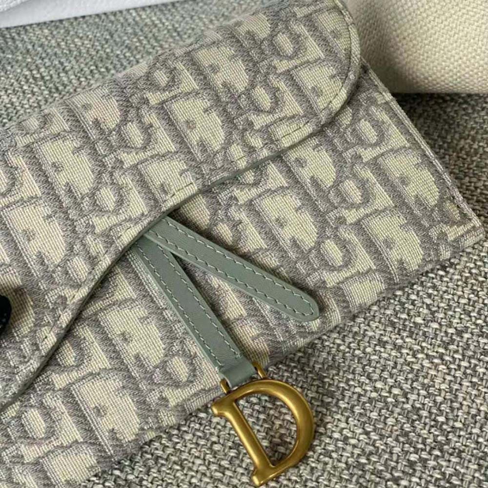 TÚI Dior Women Long Saddle Wallet with Chain Gray Dior Oblique Jacquard