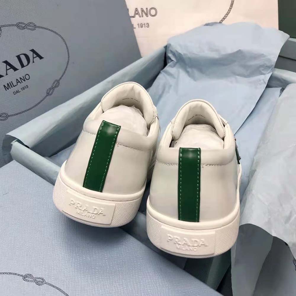GIÀY PRADA Men Brushed Leather Sneakers-Green