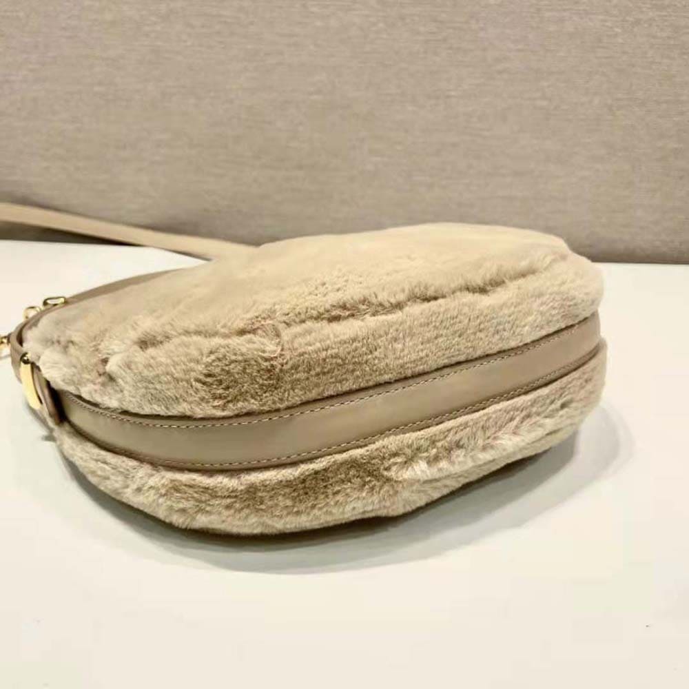 TÚI Prada Women Arqué Shearling and Leather Shoulder Bag-Beige
