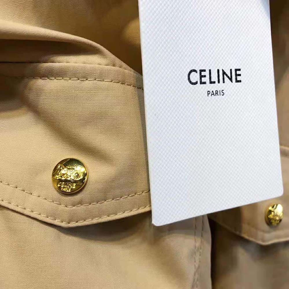 Váy Celine Women Shirt Dress in Lightweight Cotton-Brown