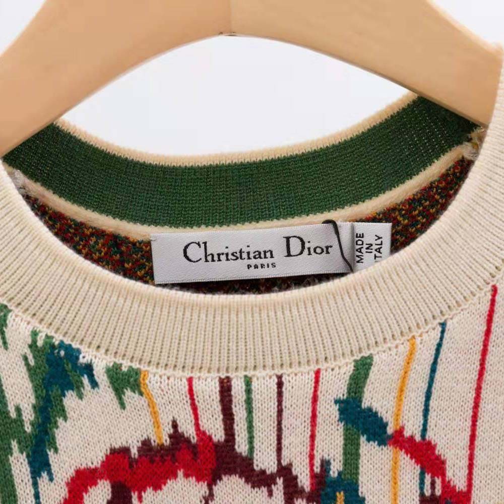 ÁO DIOR Sweater Multicolor Stretch Cashmere and Wool with Toile de Jouy Motif