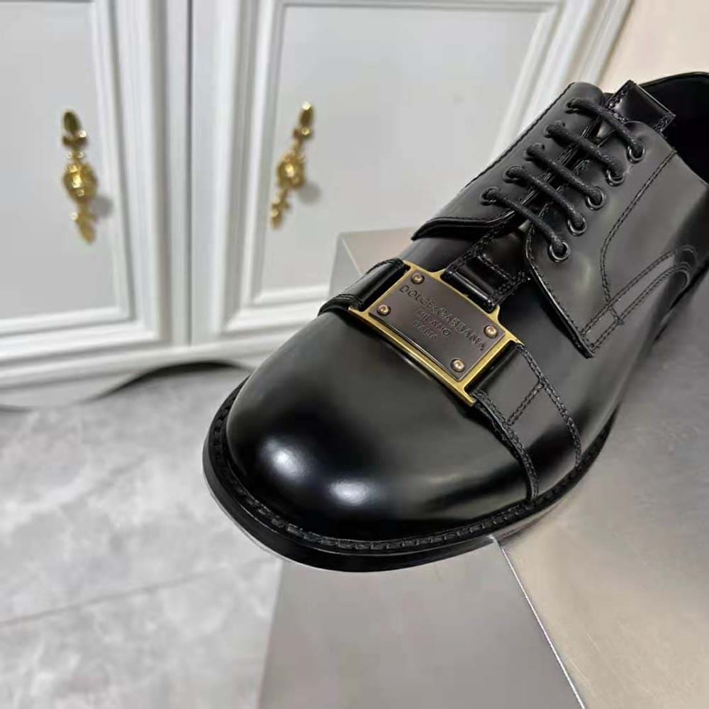 GIÀY DOLCE & GABBANA Brushed Calfskin Derby Shoes with Branded Plate