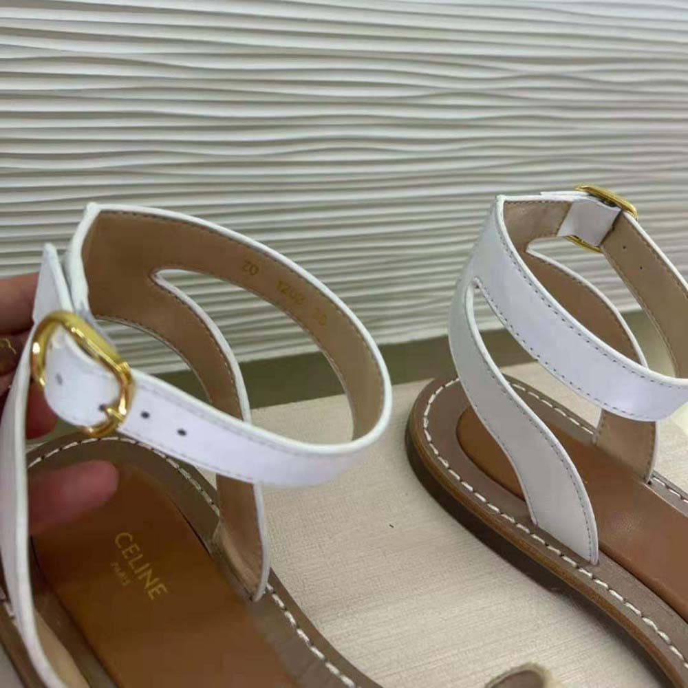 GUỐC Celine Women Lympia Flat Strap Sandal in Raffia & Calfskin-White