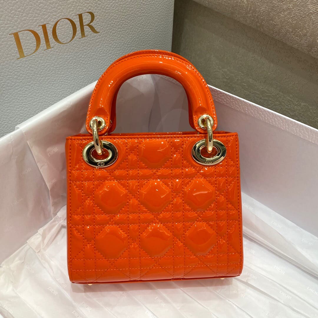TÚI CHRISTIAN DIOR Lady Dior Bag Orange Cannage Lambskin