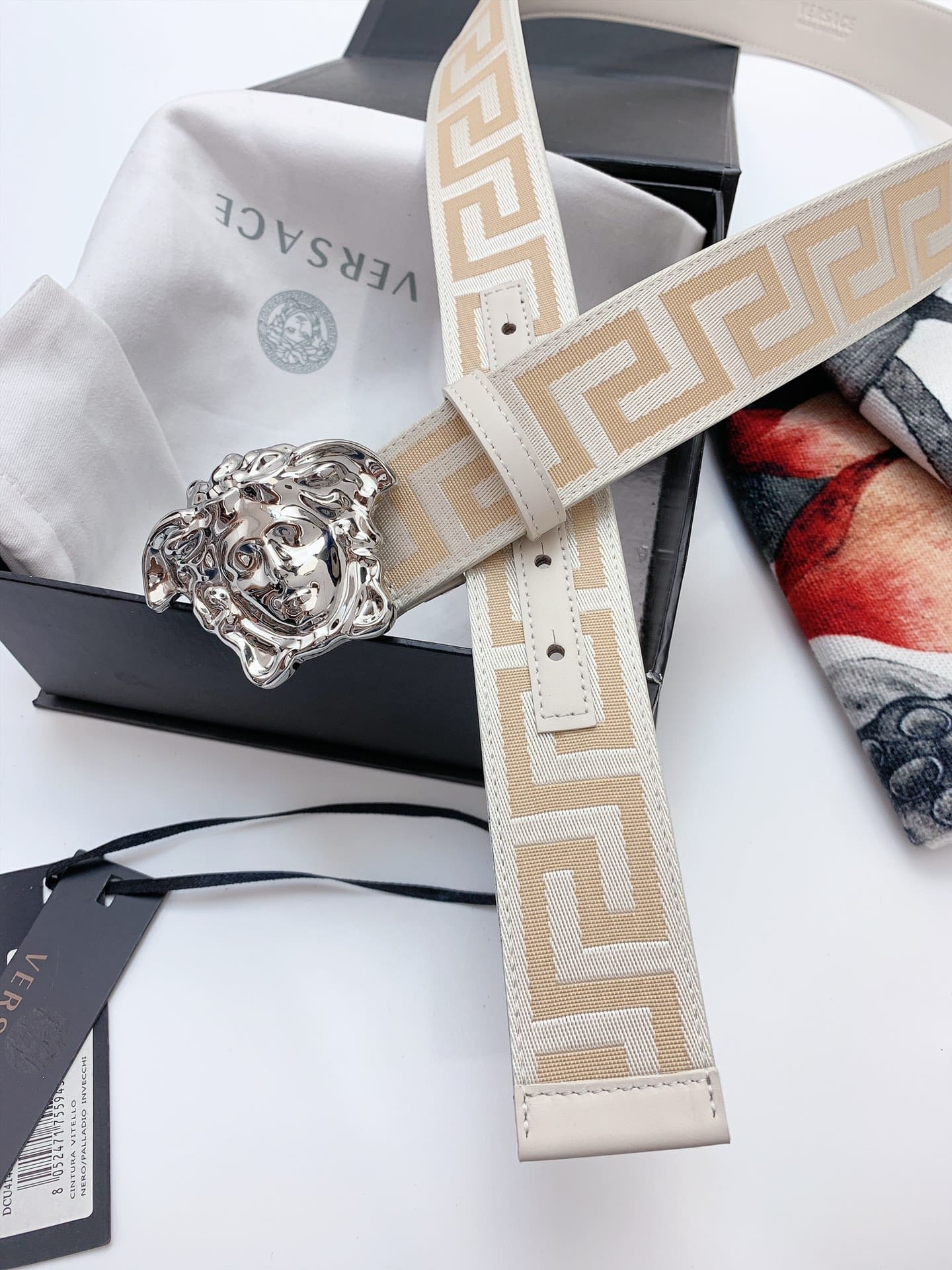 DÂY LƯNG VERSACE GRECA CANVAS Khóa bạc