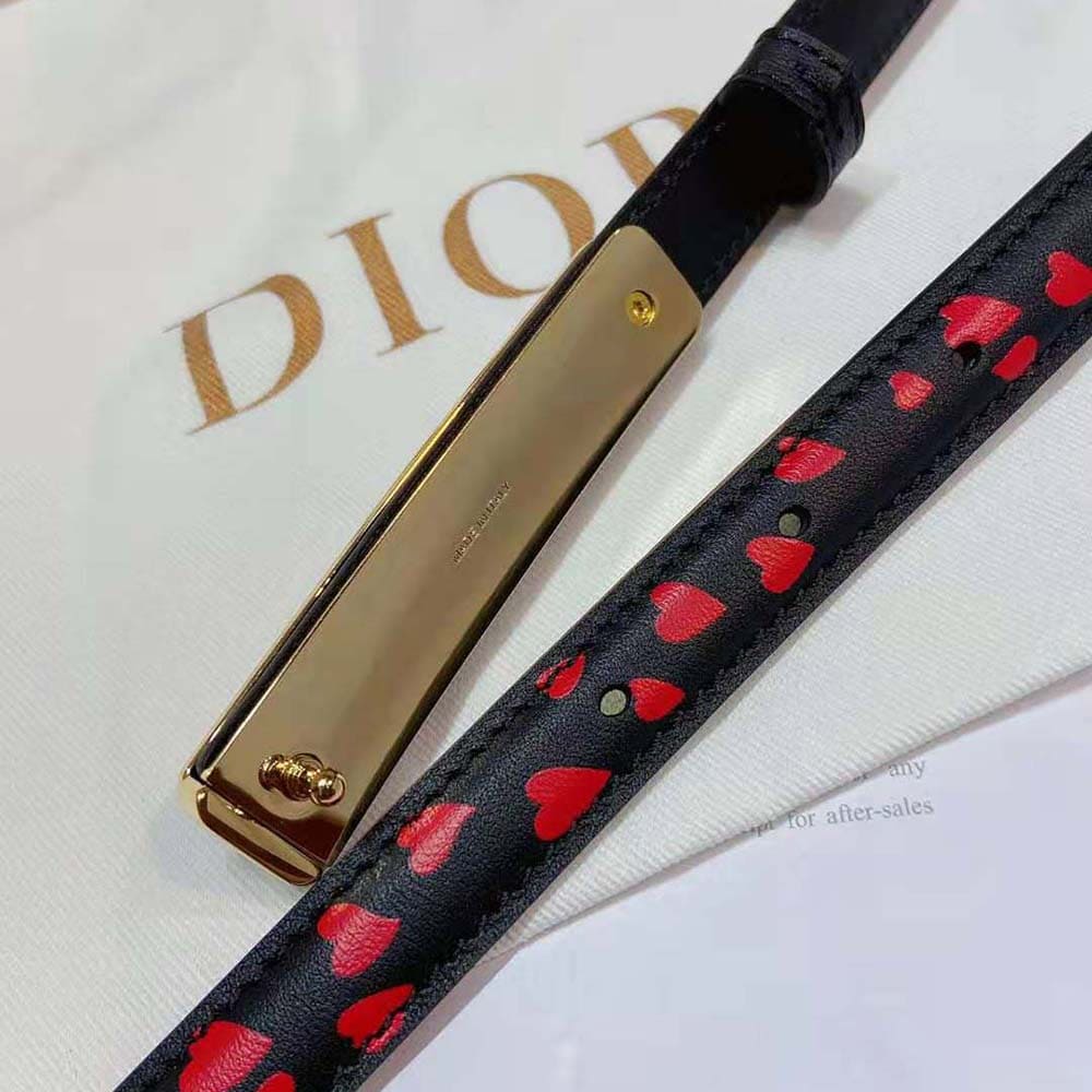 DÂY LƯNG Dior Women Dior-id Belt Navy Blue I Love Paris and Red Hearts Smooth Calfskin 15 MM