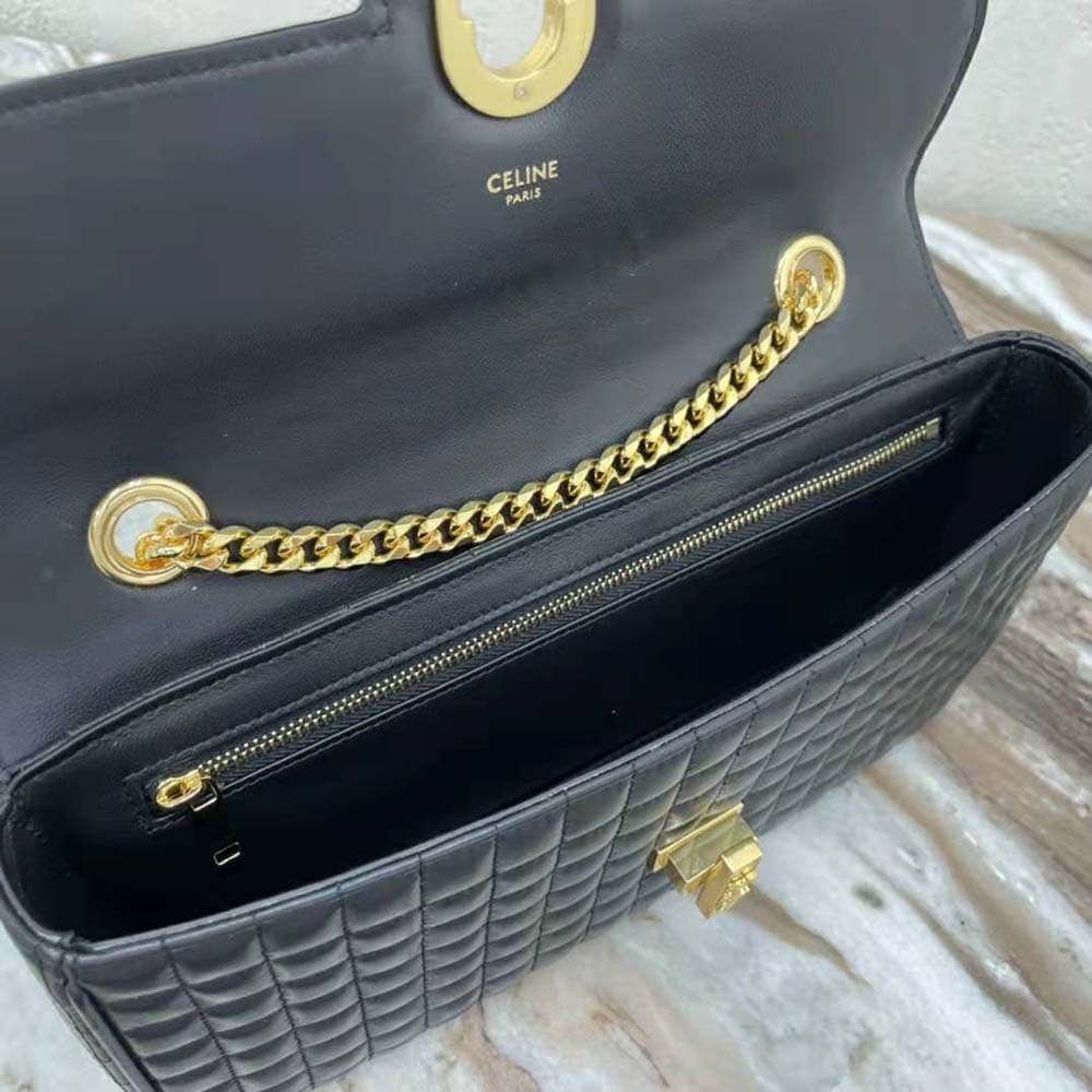 TÚI Celine Women Medium Chain Sulky Bag in Quilted Lambskin-Black