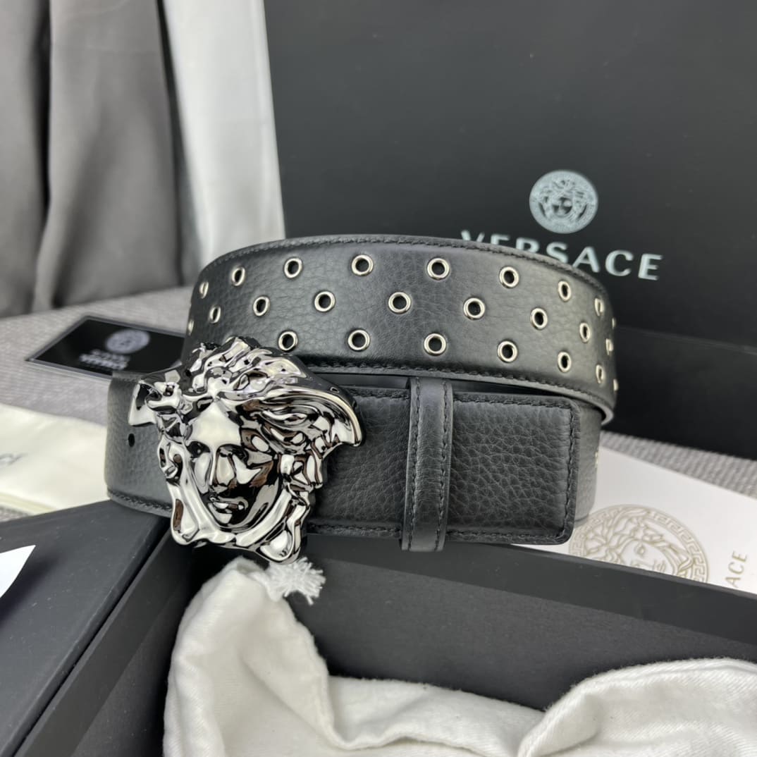 DÂY LƯNG VERSACE MEDUSA HEAD CALFSKIN LEATHER Khóa đen