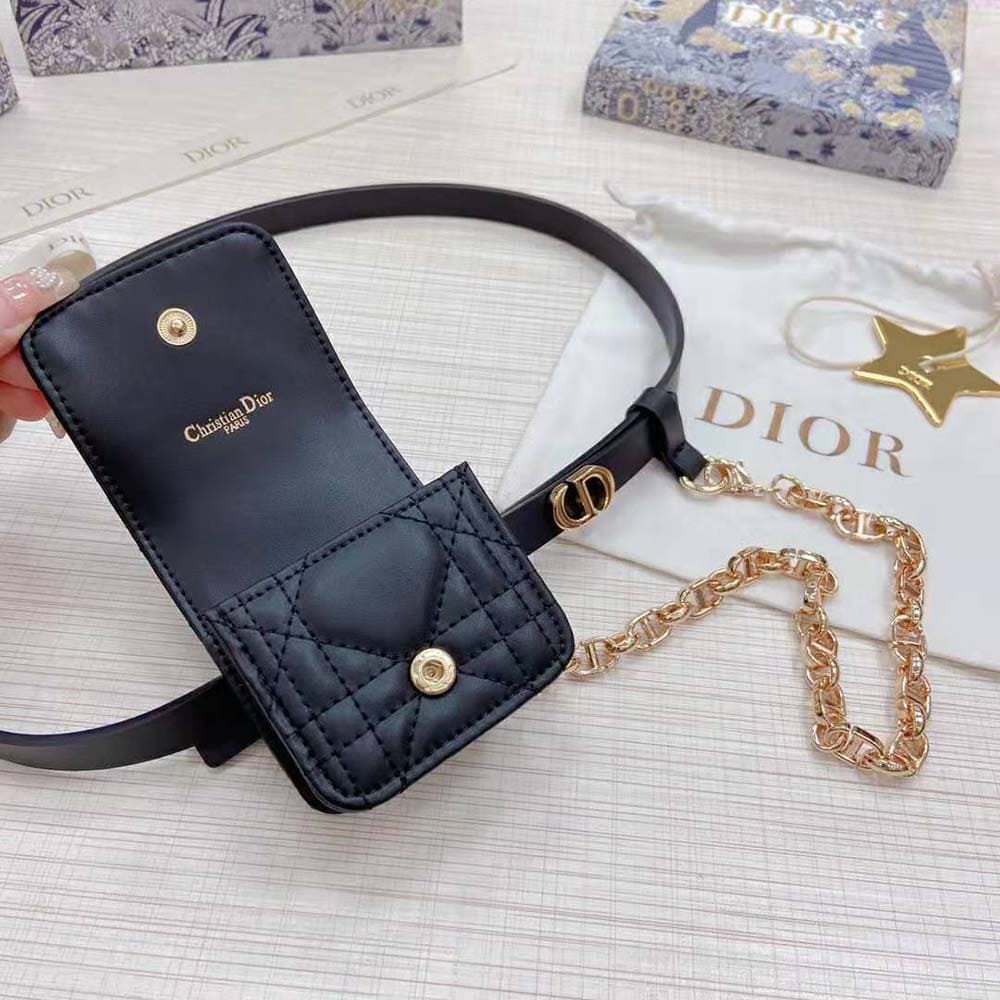 DÂY LƯNG Dior Women Caro Belt with Removable Pouch Black Smooth Calfskin and Cannage Calfskin 15 MM