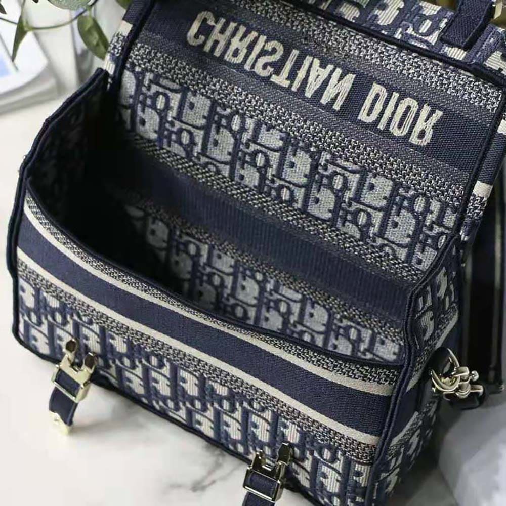 TÚI Dior Women Small Diorcamp Bag Blue Dior Oblique Embroidery Top Quality