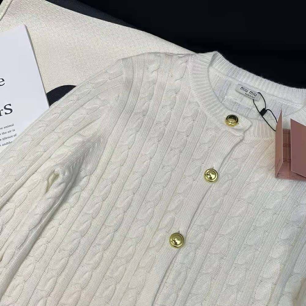 ÁO Miu Miu Women Cashmere Cardigan with Knit Logo Patch