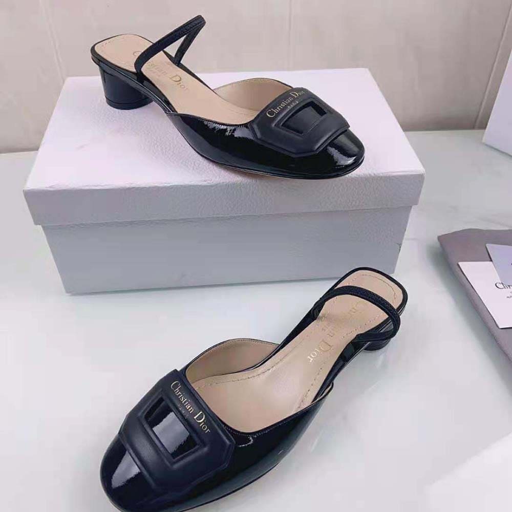GIÀY Dior Women Day Slingback Pump Black Patent Calfskin