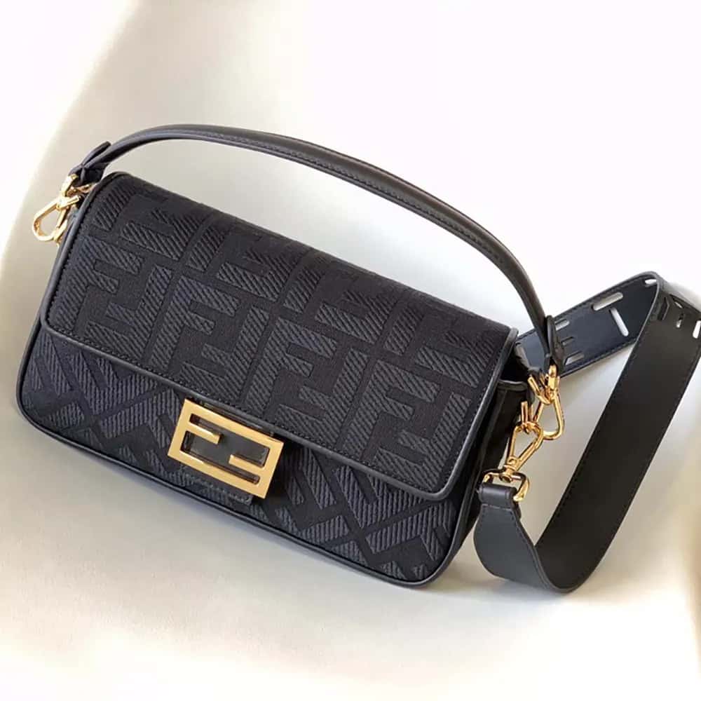 TÚI Fendi Women Baguette Black Denim thêu họa tiết FF