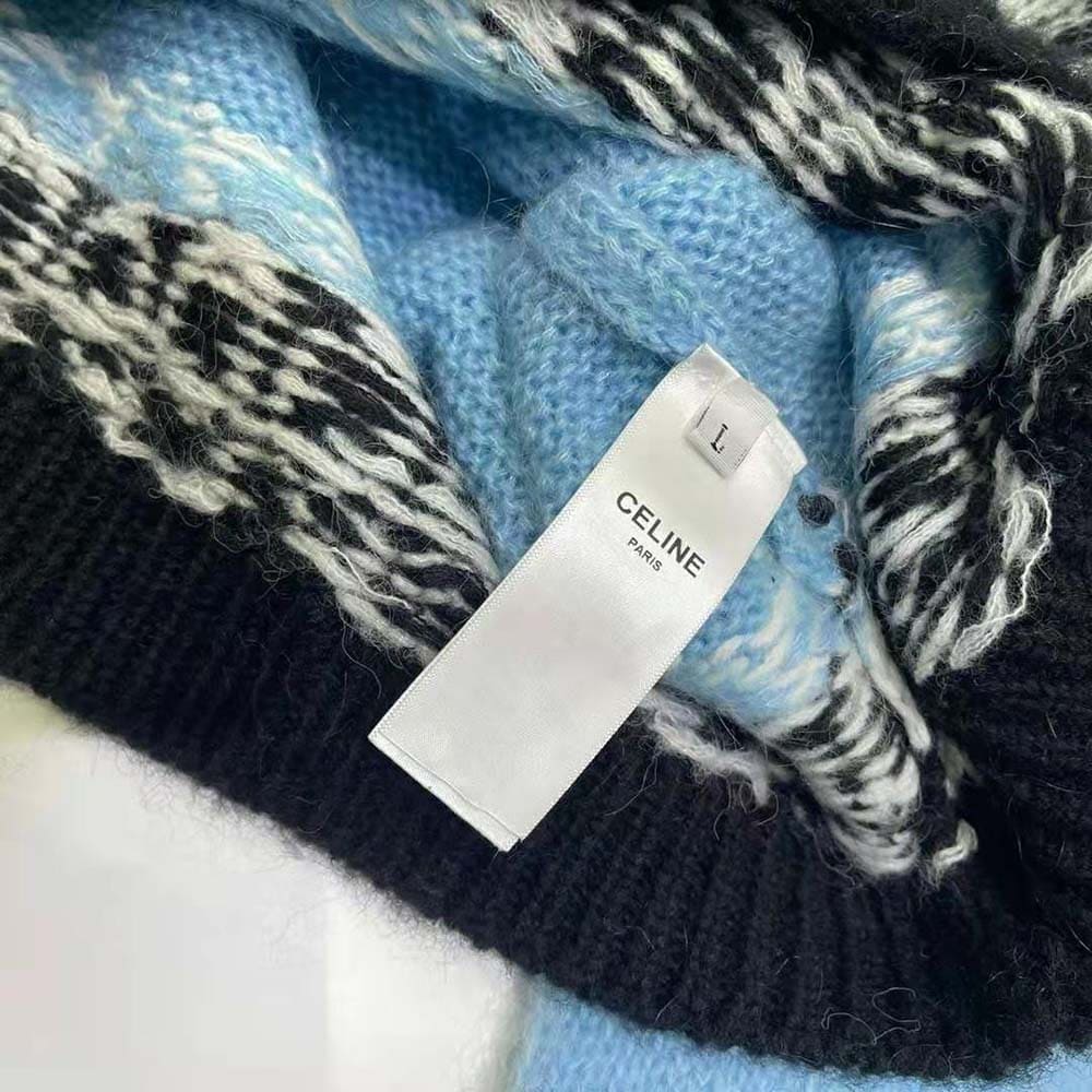 ÁO Celine Women Brushed Wool Crew-Neck Sweater with Fair Isle Detail