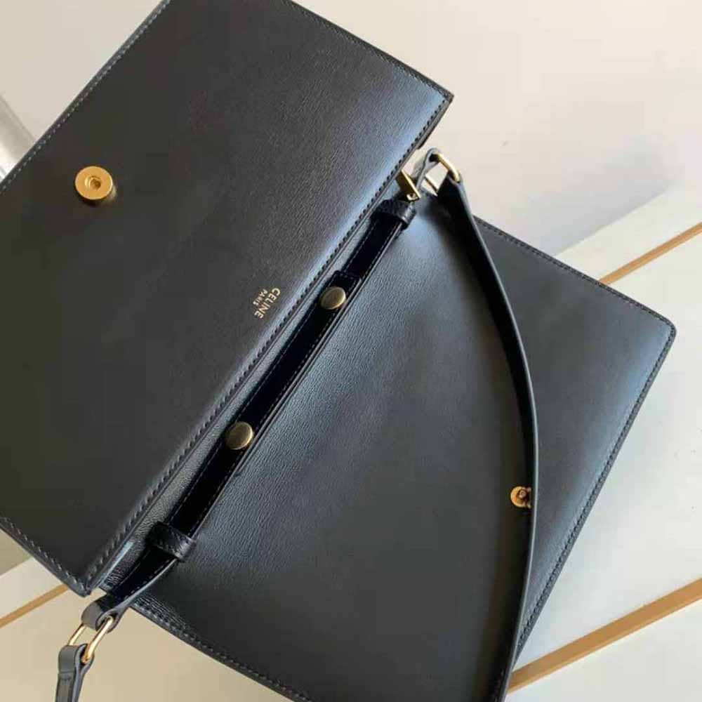 TÚI Celine Women Trapeze Triomphe Bag in Shiny Calfskin-Black