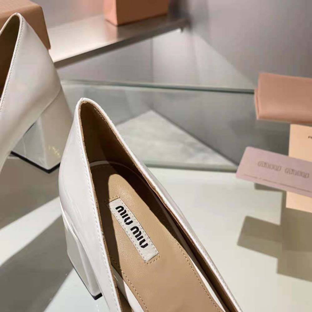 GIÀY Miu Miu Women Patent Leather Pumps in 65 mm Heel Height-White