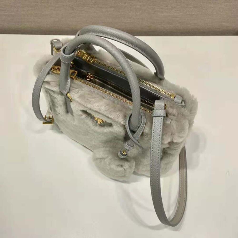 TÚI Prada Women Prada Galleria Shearling Mini-Bag-Silver