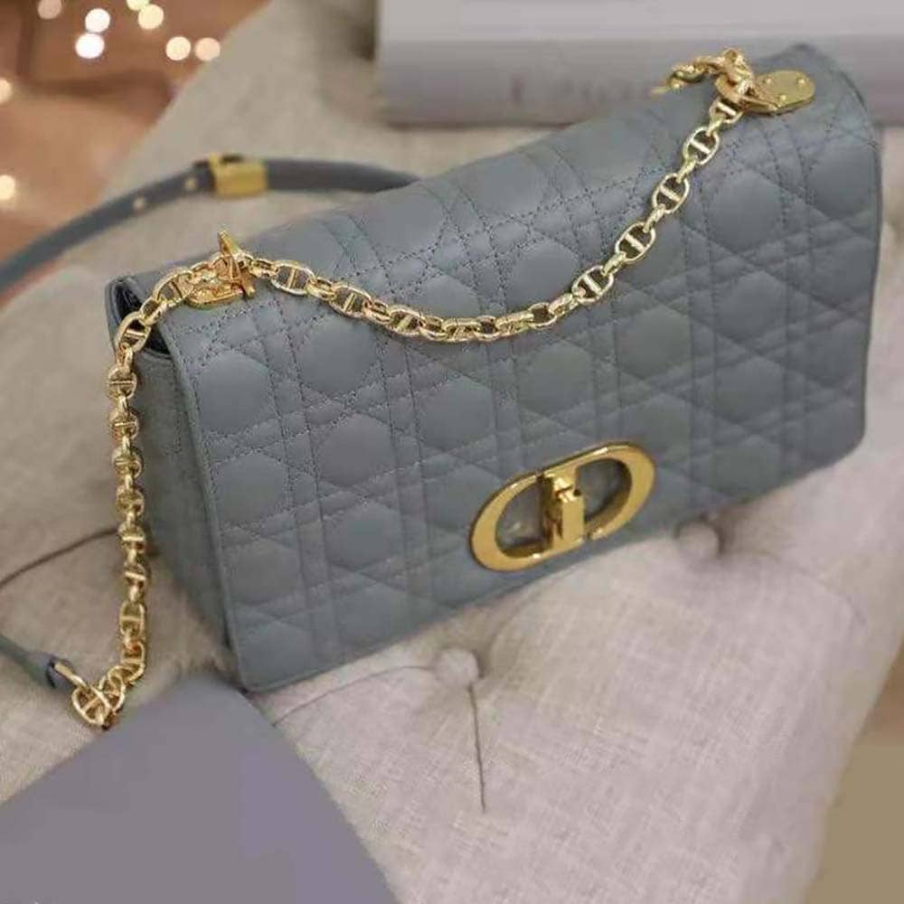 TÚI Dior Women Large Dior Caro Bag Supple Cannage Calfskin-Silver Top Quality