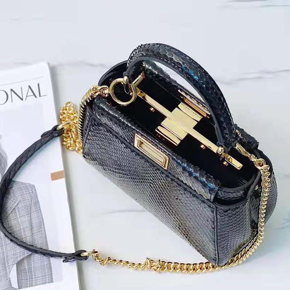 TÚI Fendi Women Peekaboo Iconic Mini Black Python Bag