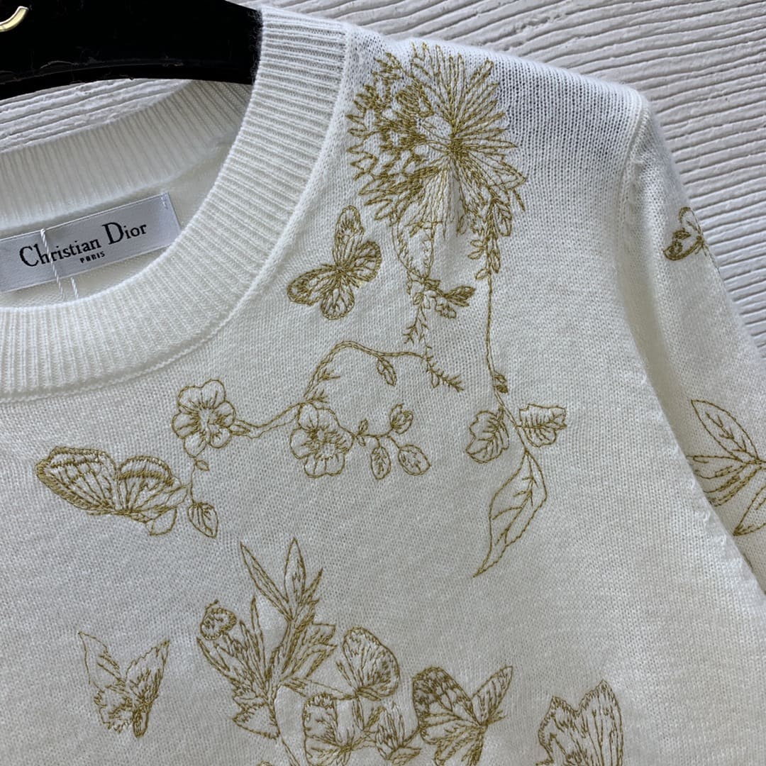 ÁO DIOR Round-Neck White Sweater