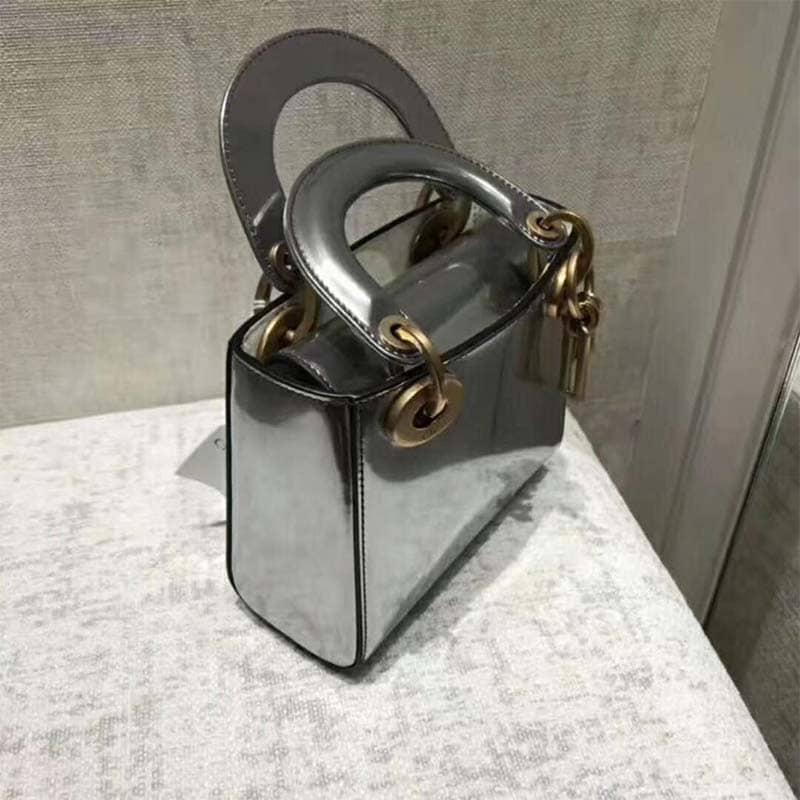 TÚI Dior Mini Lady Dior Bag Chain Silver-Tone Metallic Calfskin
