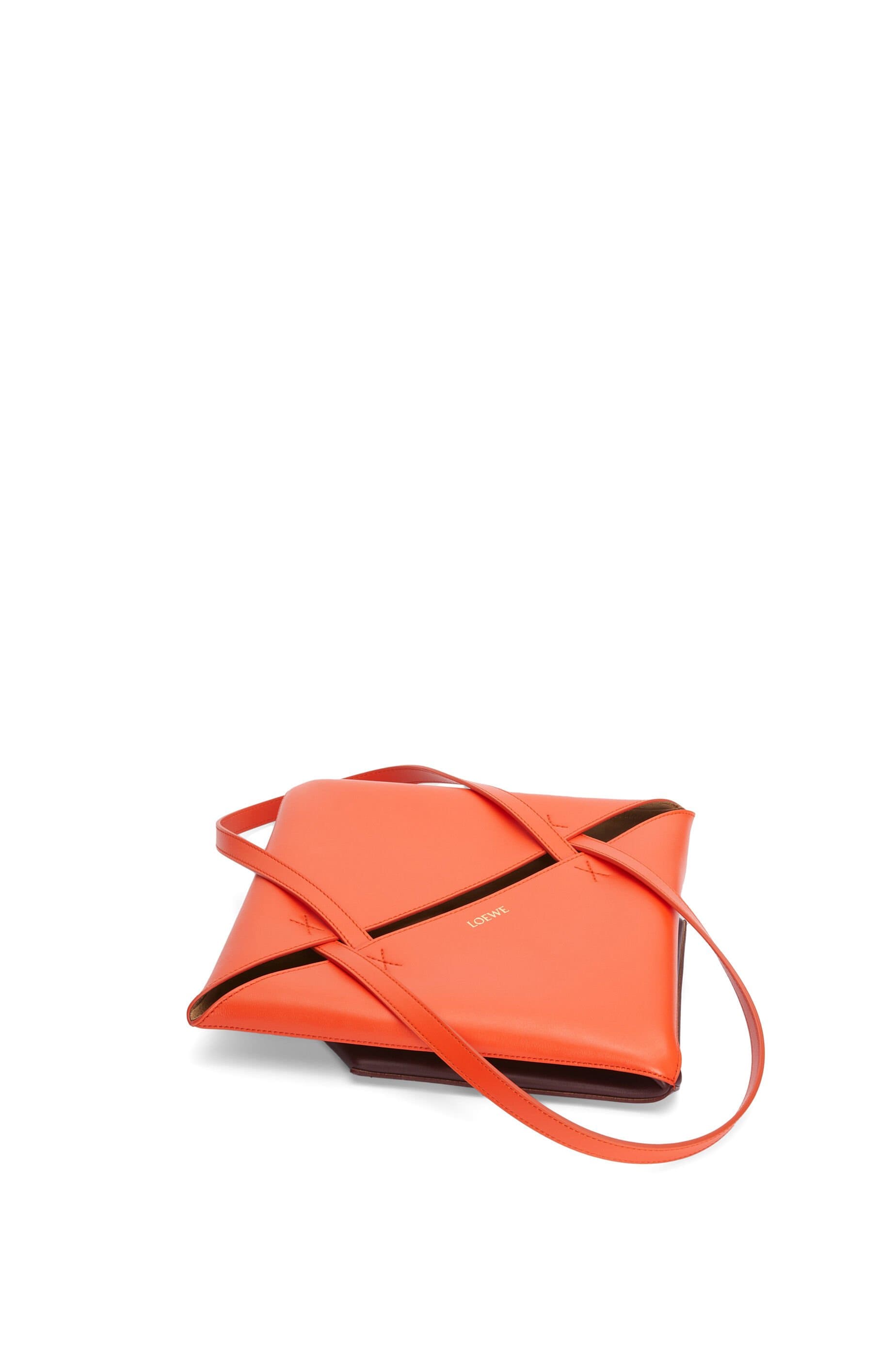Túi LOEWE Puzzle Fold Tote in shiny calfskin orange burgundy