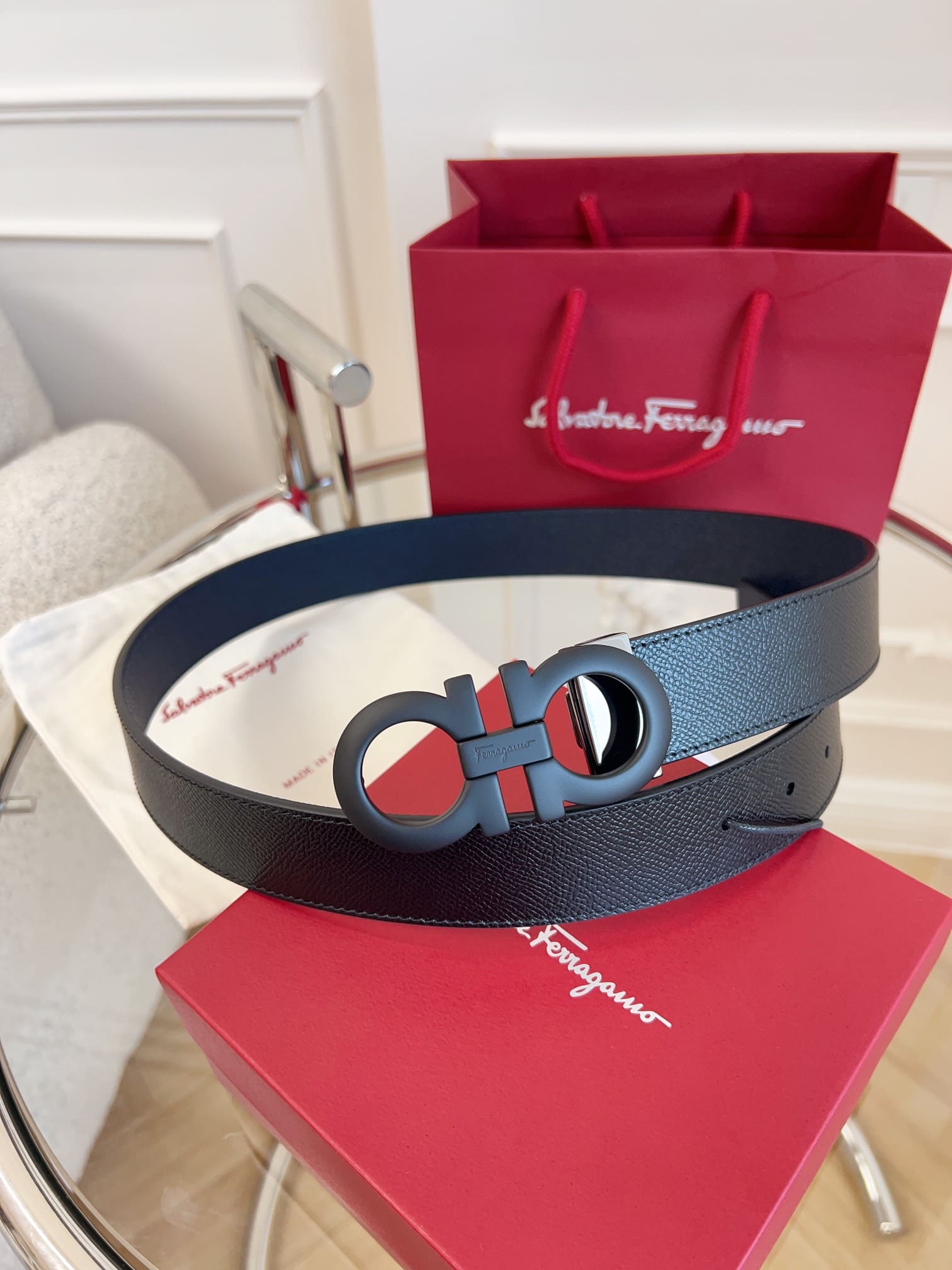 DÂY LƯNG Salvatore Ferragamo Adjustable Gancini Belt Khóa đen
