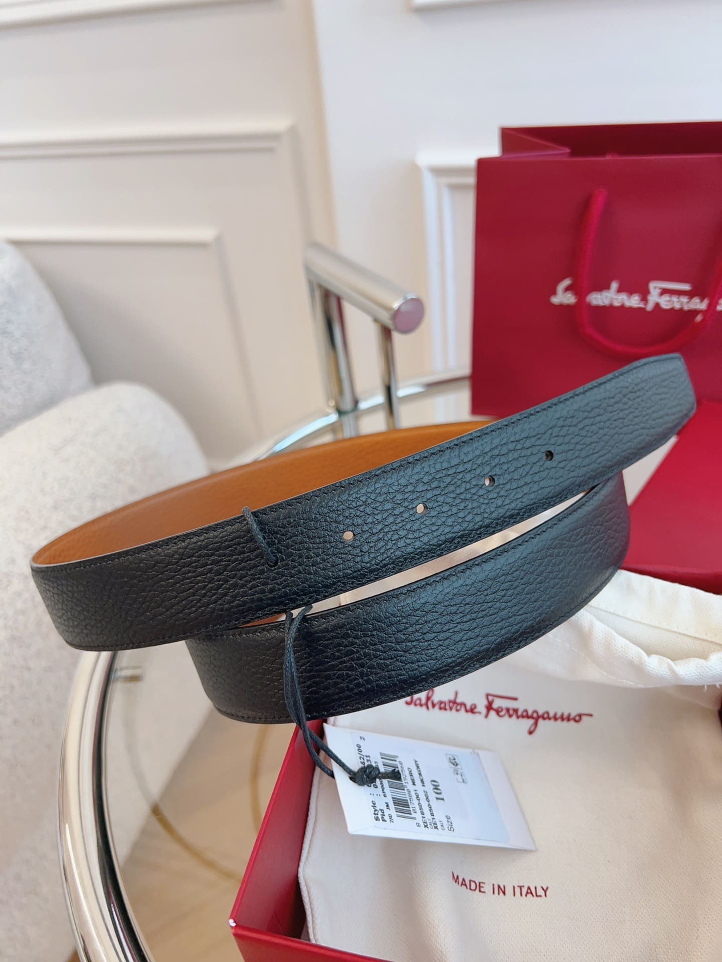 DÂY LƯNG Salvatore Ferragamo Adjustable Gancini Belt Khóa đen mờ