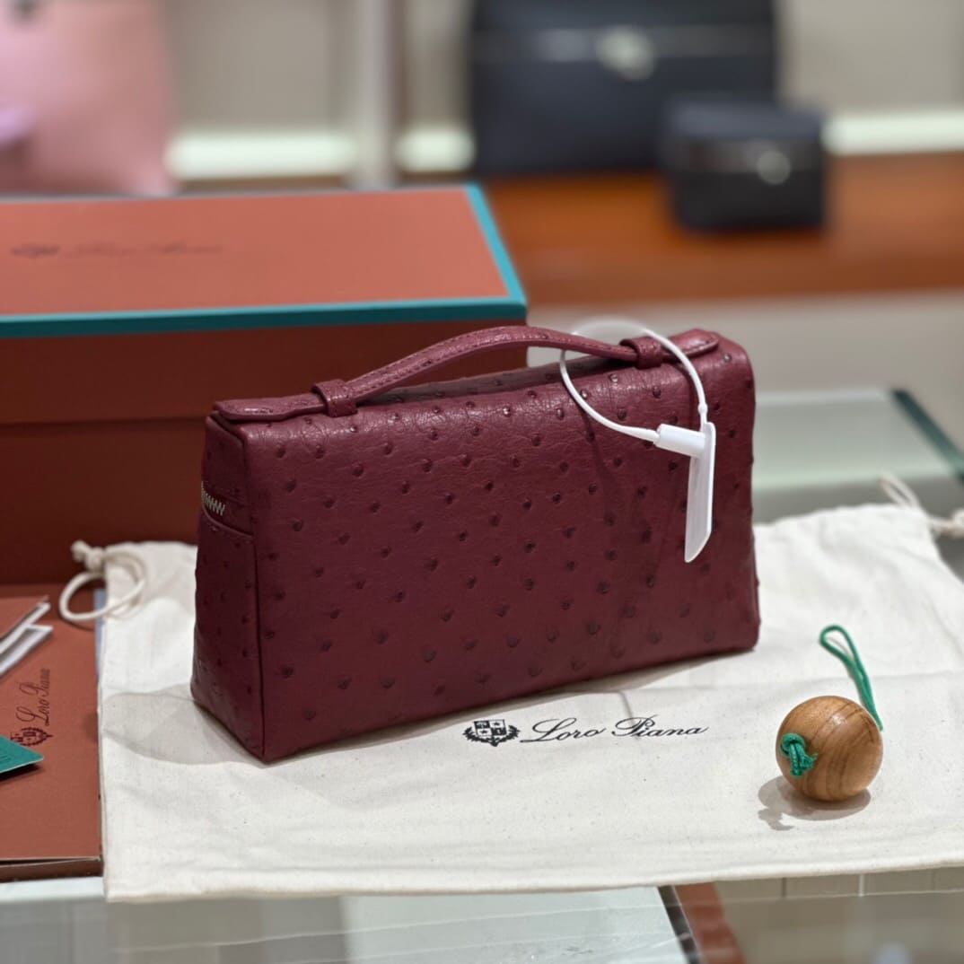 TÚI Loro Piana Women Extra Pocket L27 in Ostrich Leather Red da đà điểu(Gía Liên Hệ)