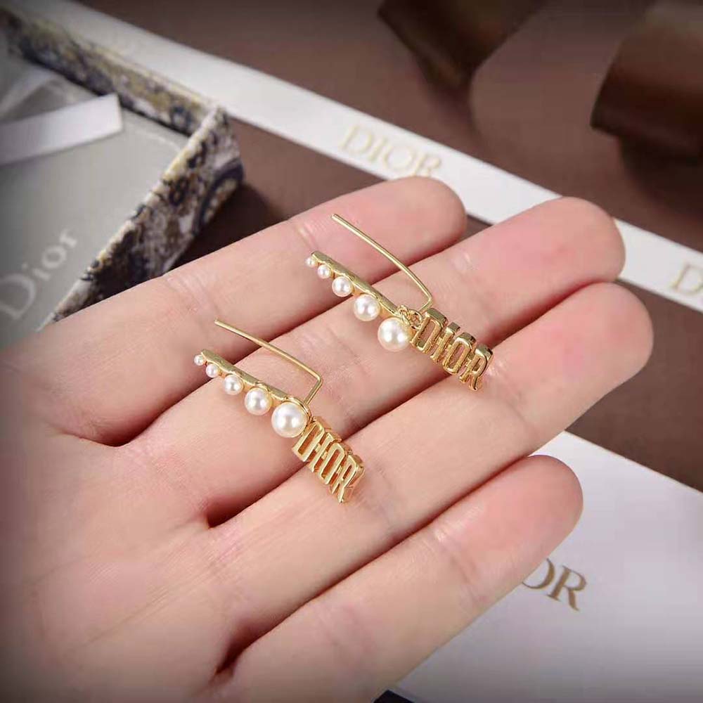 Bông tai Dior Women Diorevolution Earrings Gold-Finish Metal and White Resin Pearls