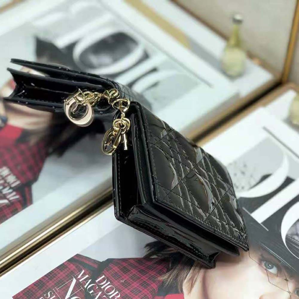 Ví Dior Women Mini Lady Dior Wallet Patent Cannage Calfskin-Black