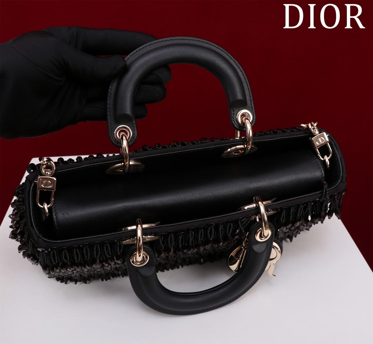 TÚI CHRISTIAN DIOR Lady-Joy embroiders tattered hạt cườm đen