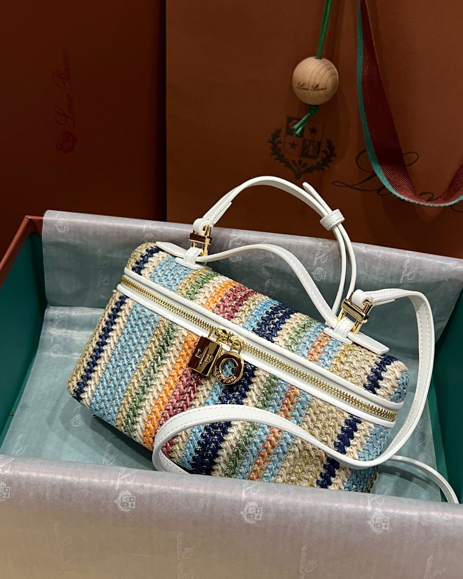 TÚI Loro Piana Women Extra bằng da bê kết hợp vải lanh