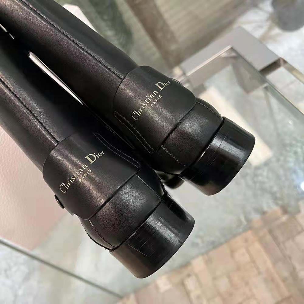 GIÀY Dior Women D-Folk Heeled Ankle Boot Black Perforated Calfskin