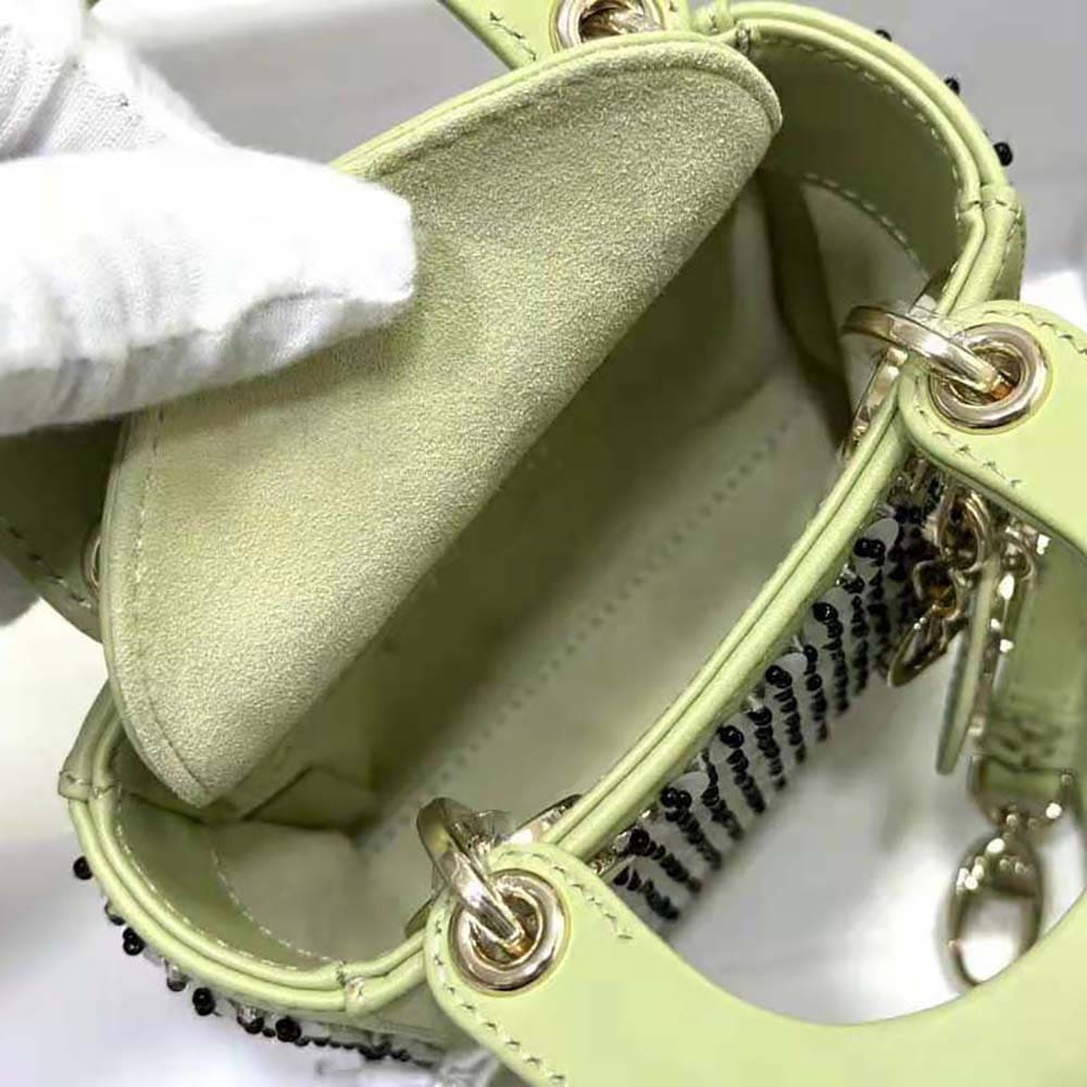TÚI Dior Women Micro Lady Dior Bag Sage Green Embroidered Calfskin with Multicolor Sequins